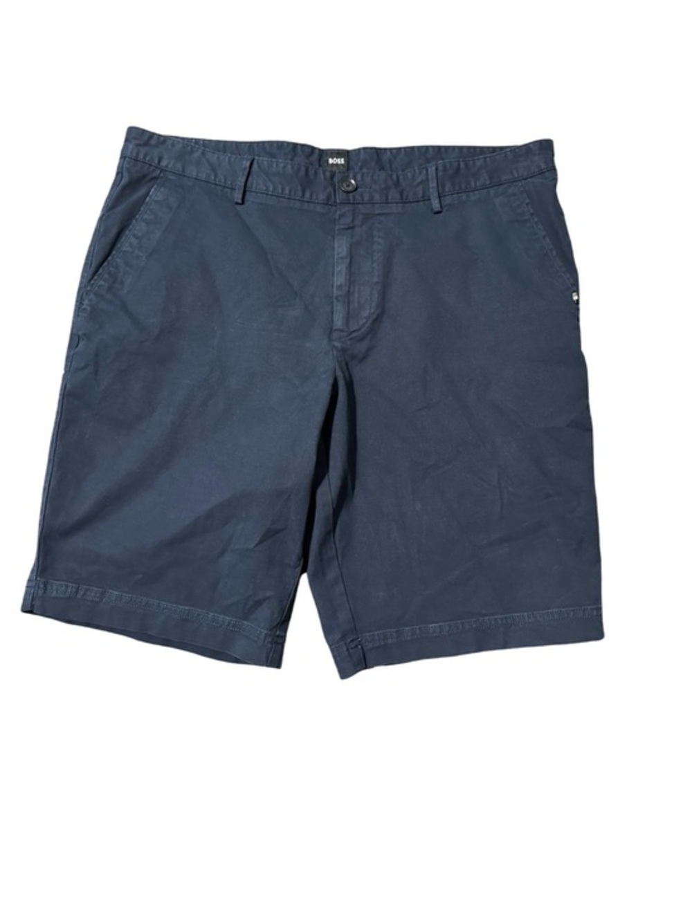 BOSS Men's Size 36 Navy Blue Flat Front Cotton Slice Slim Fit Shorts